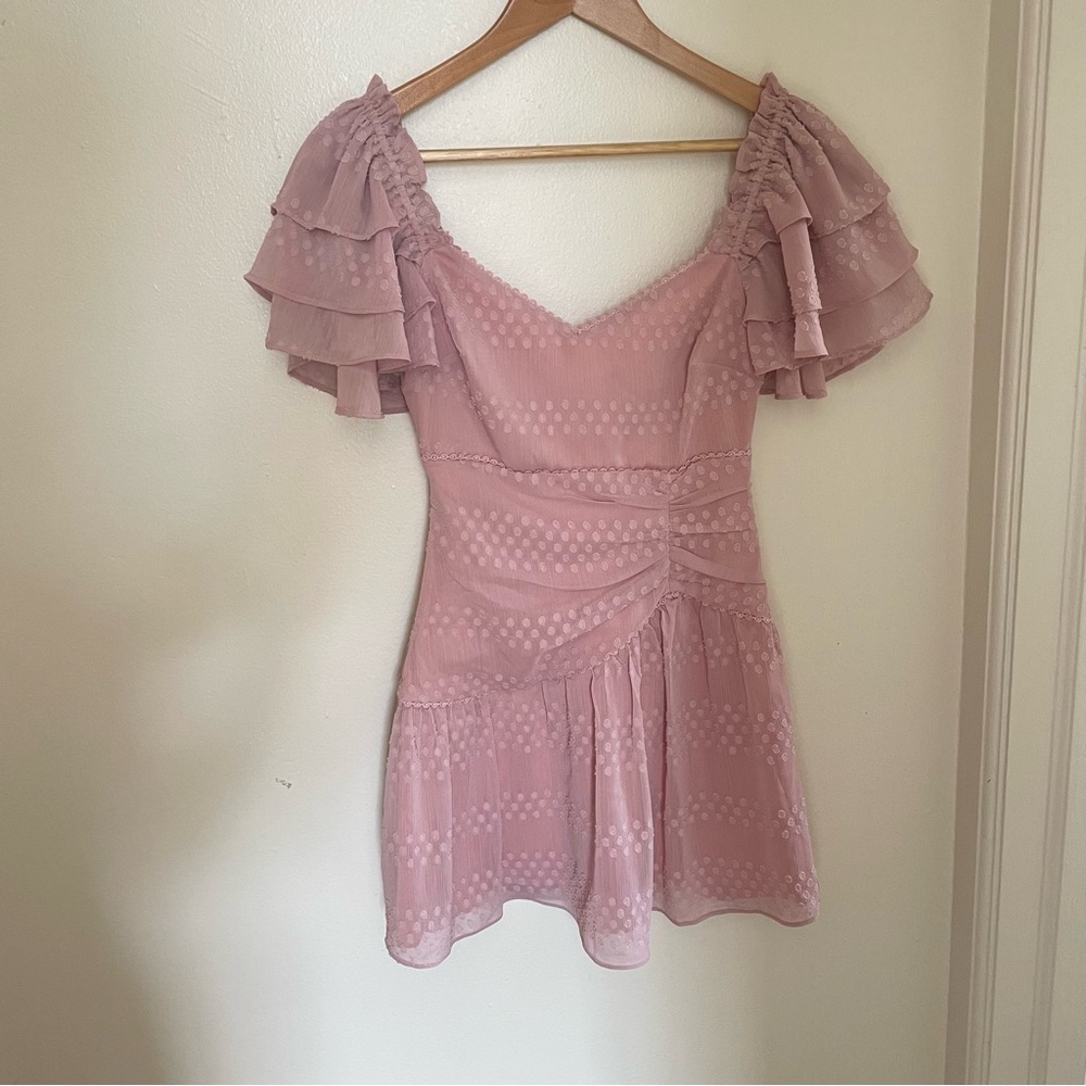 NWOT Tularosa Pink Ruched Ruffle Mini Dress